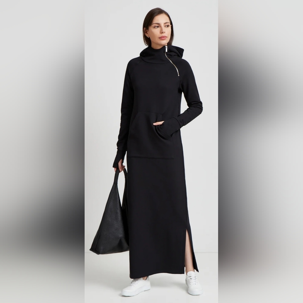 MARCELLA NYC Black French Terry Tompkins Sweatshirt Maxi Dress Sz L